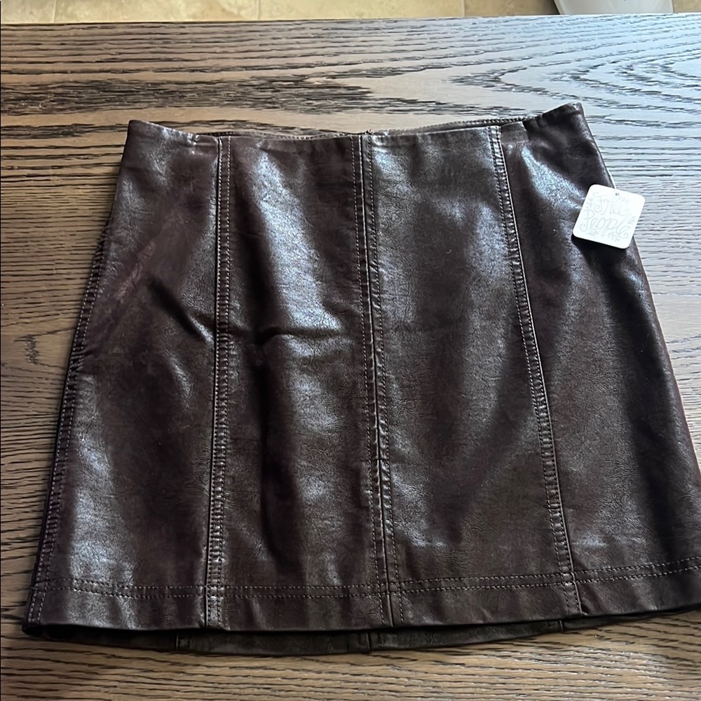 Free People Dark Brown Leather Pencil Skirt